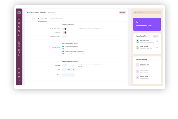 Gestion des droits et commissions conseillers